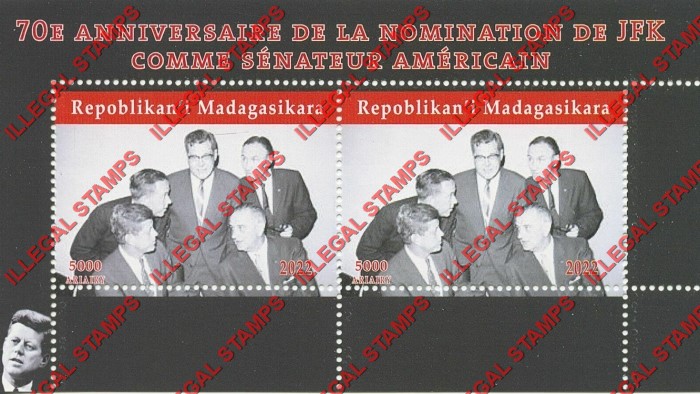 Madagascar 2022 John F. Kennedy Nomination Illegal Stamp Souvenir Sheet of 2 (Sheet 2) Madagascar 2022 John F. Kennedy Nomination Illegal Stamp Souvenir Sheet of 2 (Sheet 2)