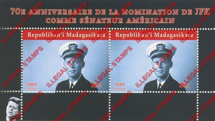 Madagascar 2022 John F. Kennedy Nomination Illegal Stamp Souvenir Sheet of 2 (Sheet 3) Madagascar 2022 John F. Kennedy Nomination Illegal Stamp Souvenir Sheet of 2 (Sheet 3)
