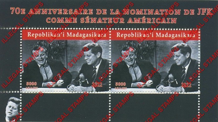 Madagascar 2022 John F. Kennedy Nomination Illegal Stamp Souvenir Sheet of 2 (Sheet 4) Madagascar 2022 John F. Kennedy Nomination Illegal Stamp Souvenir Sheet of 2 (Sheet 4)