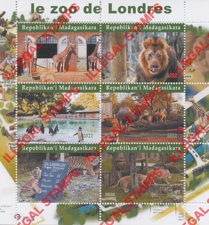 Madagascar 2022 London Zoo Illegal Stamp Souvenir Sheet of 6 Madagascar 2022 London Zoo Illegal Stamp Souvenir Sheet of 6