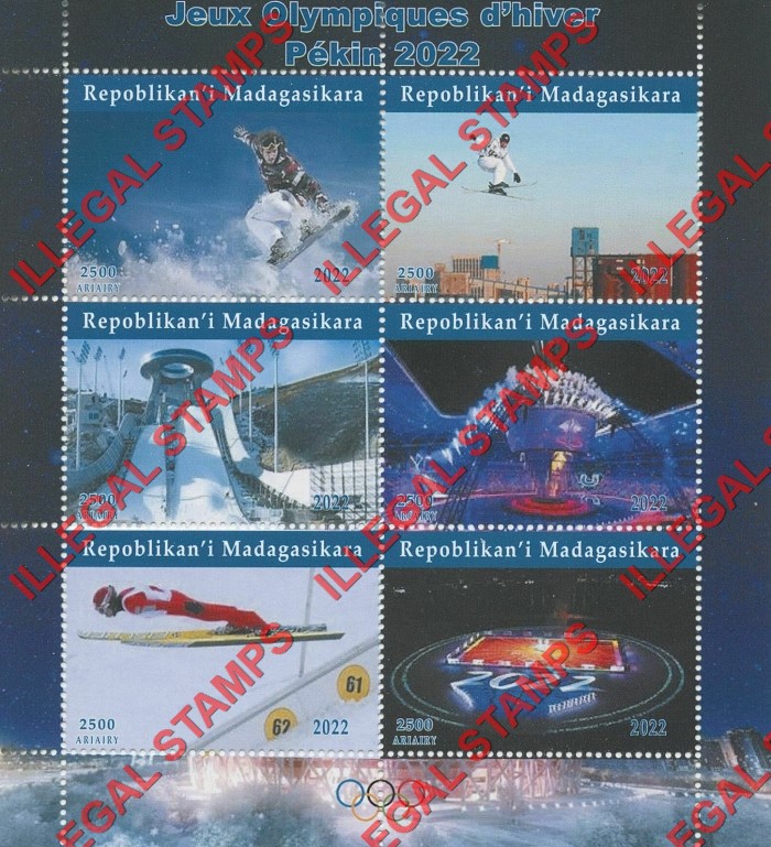 Madagascar 2022 Olympic Games in Beijing Illegal Stamp Souvenir Sheet of 6 Madagascar 2022 Olympic Games in Beijing Illegal Stamp Souvenir Sheet of 6