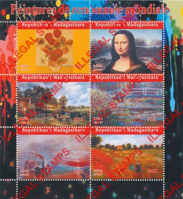 Madagascar 2022 Paintings World Famous Illegal Stamp Souvenir Sheet of 6 Madagascar 2022 Paintings World Famous Illegal Stamp Souvenir Sheet of 6