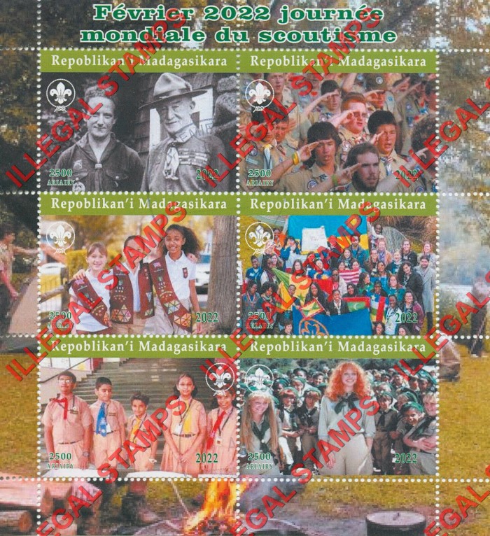 Madagascar 2022 Scouting Scoutism Illegal Stamp Souvenir Sheet of 6 Madagascar 2022 Scouting Scoutism Illegal Stamp Souvenir Sheet of 6