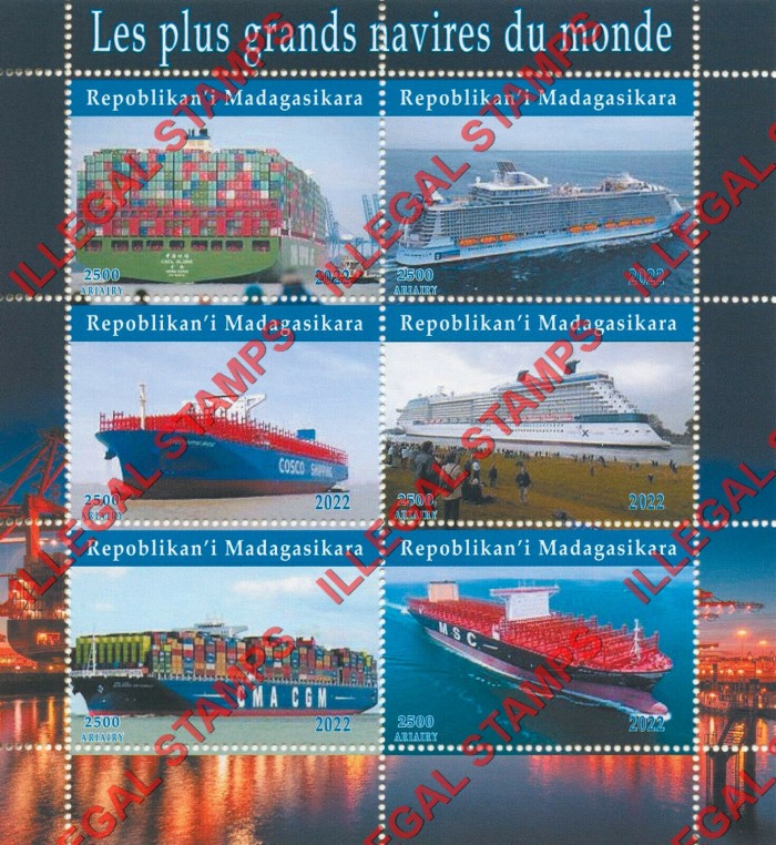Madagascar 2022 Ships Largest in the World Illegal Stamp Souvenir Sheet of 6 Madagascar 2022 Ships Largest in the World Illegal Stamp Souvenir Sheet of 6