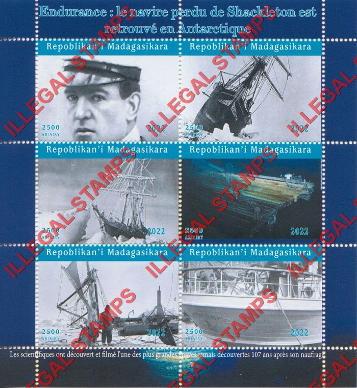 Madagascar 2022 Ships Shipwrecks Found Shackleton Illegal Stamp Souvenir Sheet of 6 Madagascar 2022 Ships Shipwrecks Found Shackleton Illegal Stamp Souvenir Sheet of 6