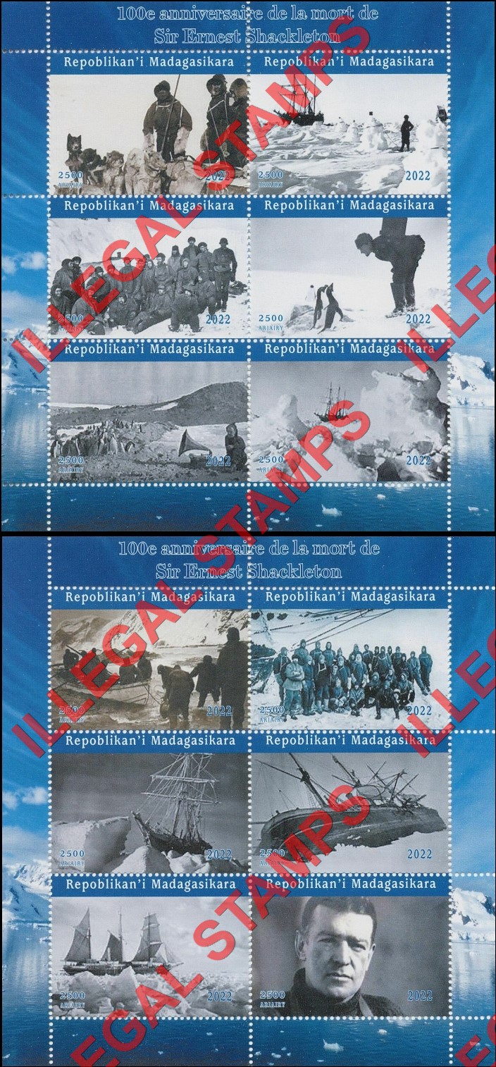 Madagascar 2022 Sir Ernest Shackleton Explorer Illegal Stamp Souvenir Sheets of 6 Madagascar 2022 Sir Ernest Shackleton Explorer Illegal Stamp Souvenir Sheets of 6