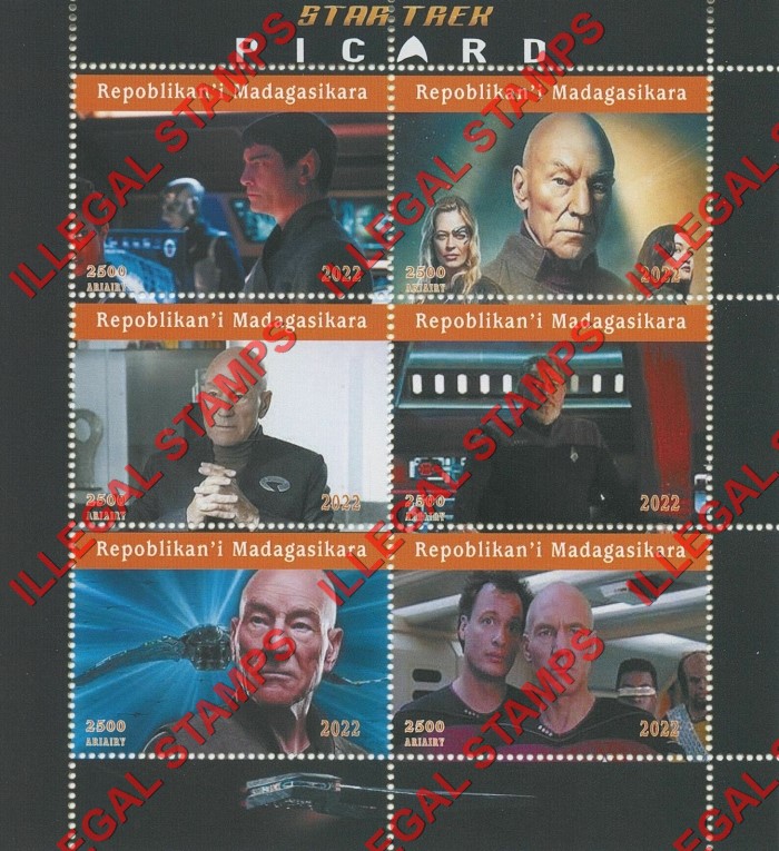 Madagascar 2022 Star Trek Picard Illegal Stamp Souvenir Sheet of 6 Madagascar 2022 Star Trek Picard Illegal Stamp Souvenir Sheet of 6