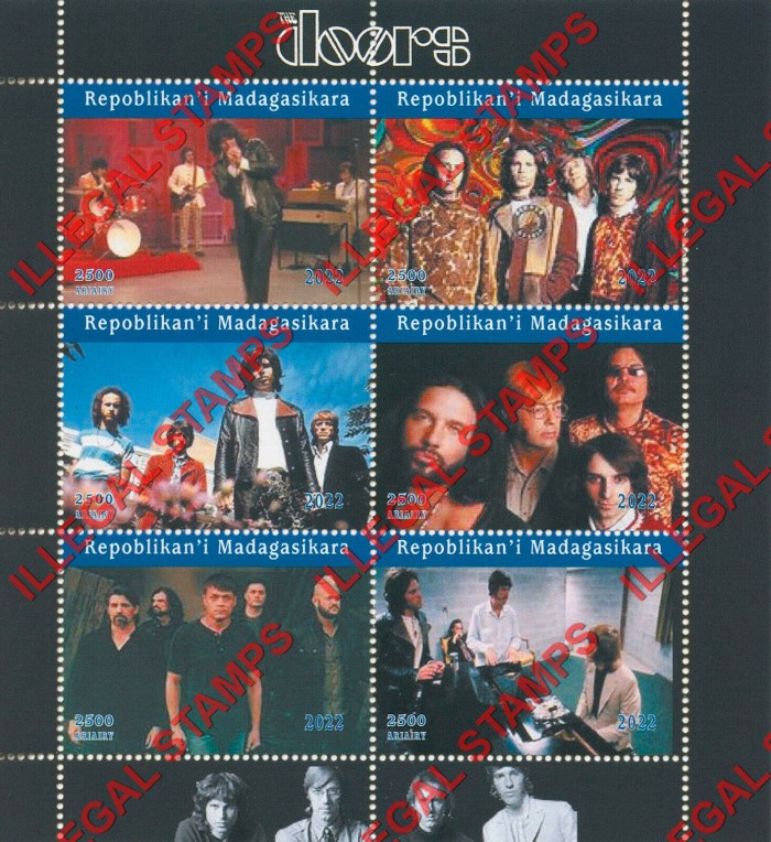 Madagascar 2022 The Doors Illegal Stamp Souvenir Sheet of 6 Madagascar 2022 The Doors Illegal Stamp Souvenir Sheet of 6