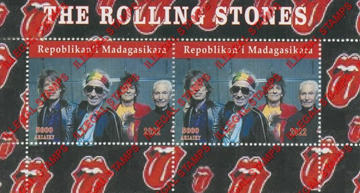 Madagascar 2022 The Rolling Stones Rock Band Illegal Stamp Souvenir Sheet of 2 (Sheet 3) Madagascar 2022 The Rolling Stones Rock Band Illegal Stamp Souvenir Sheet of 2 (Sheet 3)