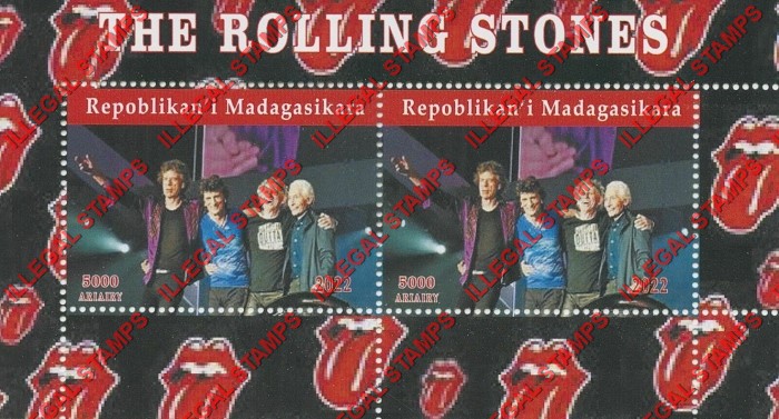 Madagascar 2022 The Rolling Stones Rock Band Illegal Stamp Souvenir Sheet of 2 (Sheet 5) Madagascar 2022 The Rolling Stones Rock Band Illegal Stamp Souvenir Sheet of 2 (Sheet 5)