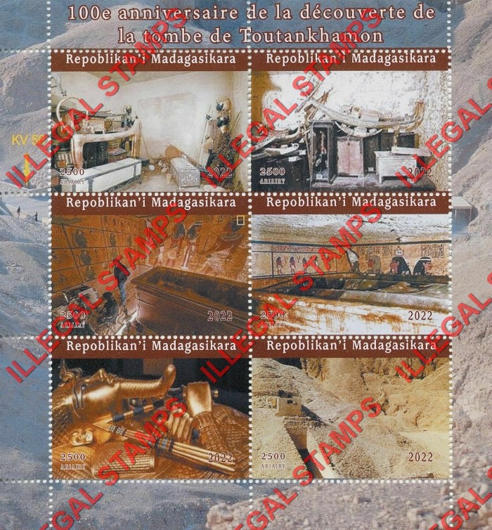 Madagascar 2022 Tomb of Tutankhamun Illegal Stamp Souvenir Sheet of 6 Madagascar 2022 Tomb of Tutankhamun Illegal Stamp Souvenir Sheet of 6