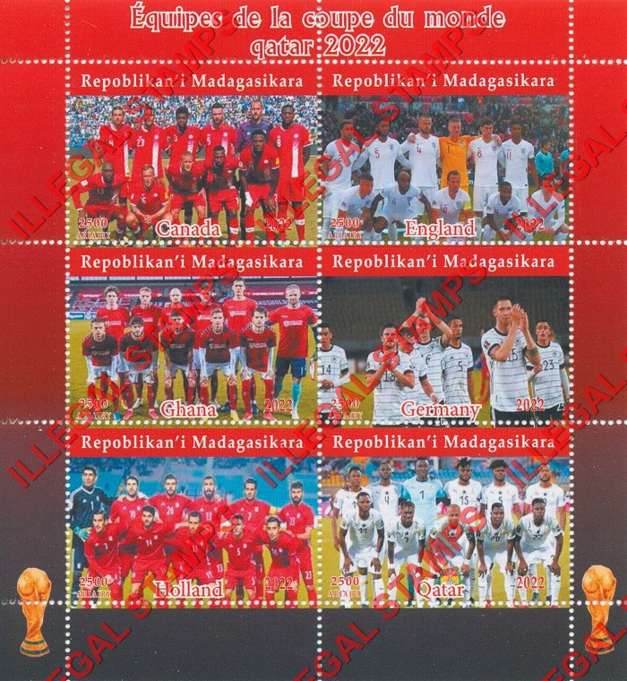 Madagascar 2022 World Cup Soccer Football in Qatar Teams Illegal Stamp Souvenir Sheet of 6 (Sheet 1) Madagascar 2022 World Cup Soccer Football in Qatar Teams Illegal Stamp Souvenir Sheet of 6 (Sheet 1)