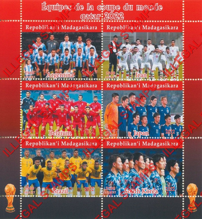 Madagascar 2022 World Cup Soccer Football in Qatar Teams Illegal Stamp Souvenir Sheet of 6 (Sheet 2) Madagascar 2022 World Cup Soccer Football in Qatar Teams Illegal Stamp Souvenir Sheet of 6 (Sheet 2)