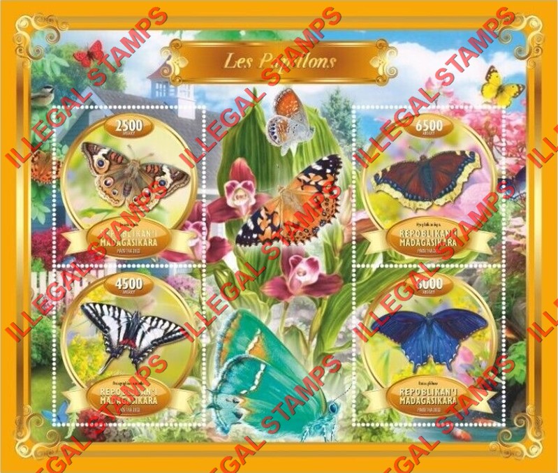 Madagascar 2022 Butterflies Illegal Stamp Souvenir Sheet of 4 Madagascar 2022 Butterflies Illegal Stamp Souvenir Sheet of 4