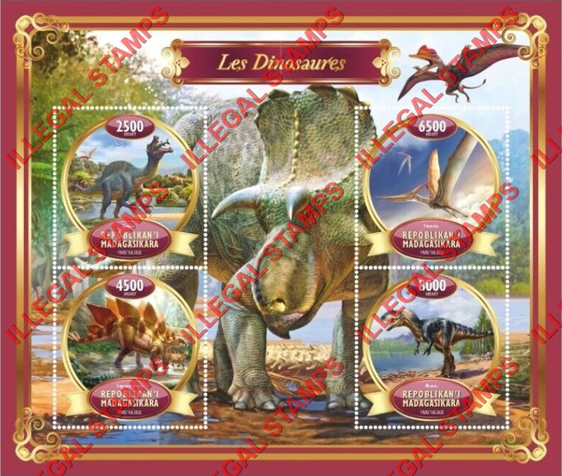 Madagascar 2022 Dinosaurs Illegal Stamp Souvenir Sheet of 4 Madagascar 2022 Dinosaurs Illegal Stamp Souvenir Sheet of 4