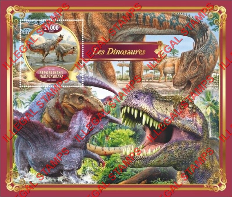 Madagascar 2022 Dinosaurs Illegal Stamp Souvenir Sheet of 1 Madagascar 2022 Dinosaurs Illegal Stamp Souvenir Sheet of 1
