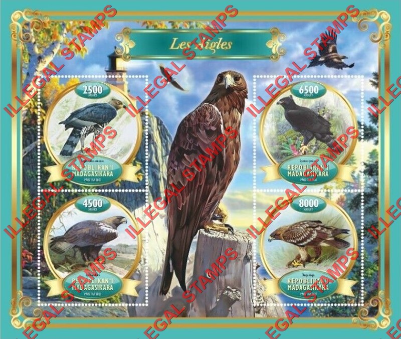 Madagascar 2022 Eagles Illegal Stamp Souvenir Sheet of 4 Madagascar 2022 Eagles Illegal Stamp Souvenir Sheet of 4