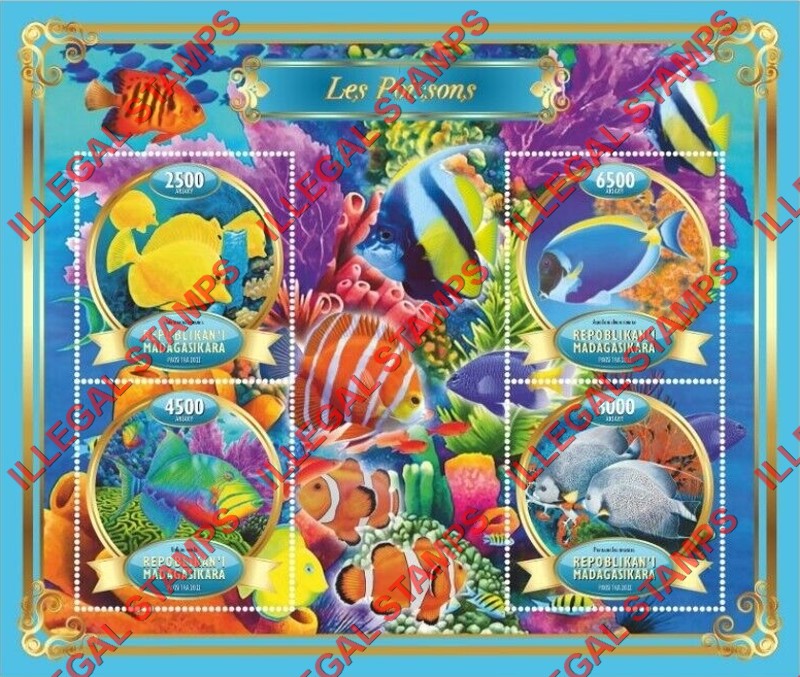 Madagascar 2022 Fish Illegal Stamp Souvenir Sheet of 4 Madagascar 2022 Fish Illegal Stamp Souvenir Sheet of 4