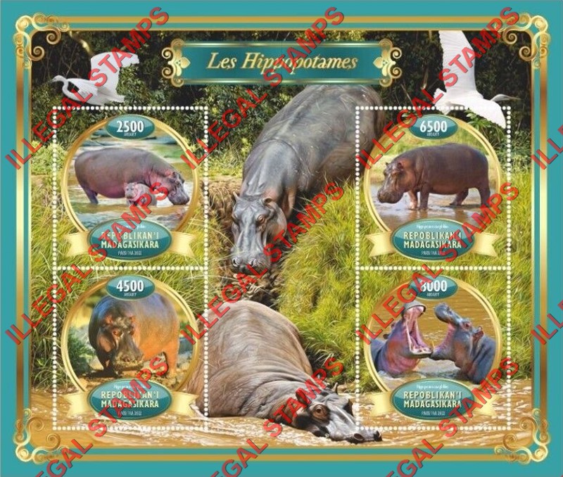 Madagascar 2022 Hippopotamus Illegal Stamp Souvenir Sheet of 4 Madagascar 2022 Hippopotamus Illegal Stamp Souvenir Sheet of 4