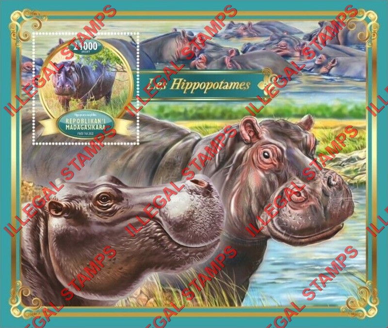 Madagascar 2022 Hippopotamus Illegal Stamp Souvenir Sheet of 1 Madagascar 2022 Hippopotamus Illegal Stamp Souvenir Sheet of 1