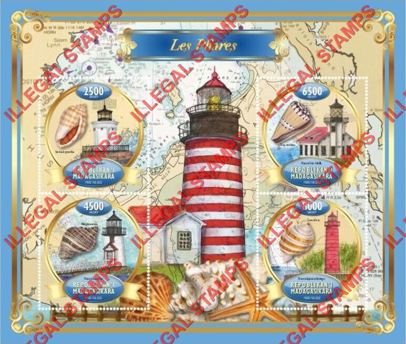 Madagascar 2022 Lighthouses Illegal Stamp Souvenir Sheet of 4 Madagascar 2022 Lighthouses Illegal Stamp Souvenir Sheet of 4