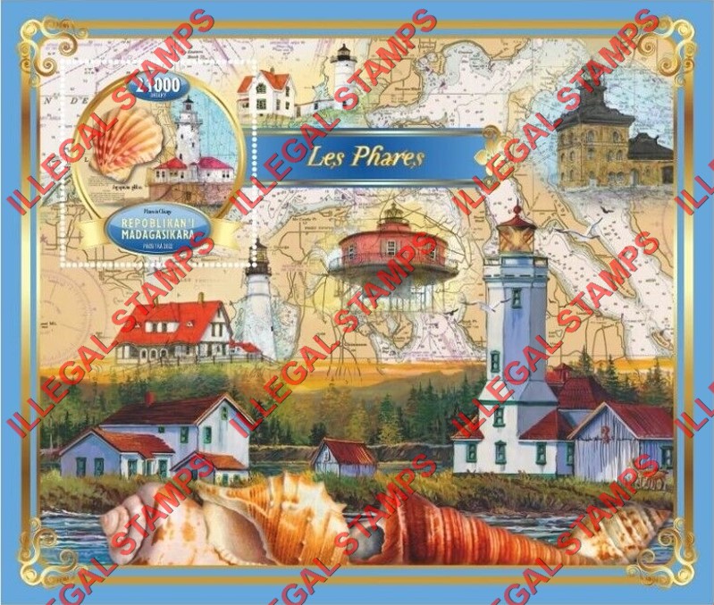 Madagascar 2022 Lighthouses Illegal Stamp Souvenir Sheet of 1 Madagascar 2022 Lighthouses Illegal Stamp Souvenir Sheet of 1