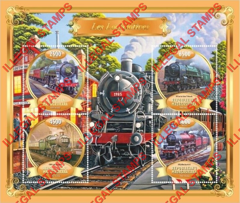Madagascar 2022 Locomotives Illegal Stamp Souvenir Sheet of 4 Madagascar 2022 Locomotives Illegal Stamp Souvenir Sheet of 4
