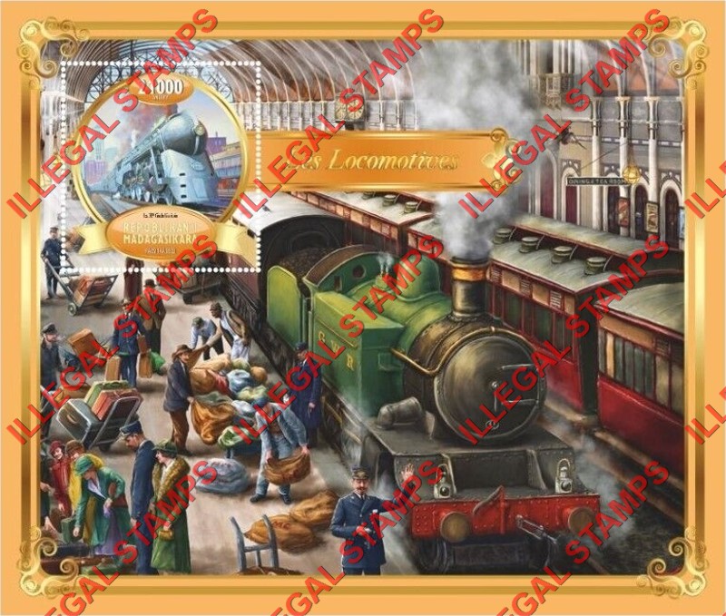 Madagascar 2022 Locomotives Illegal Stamp Souvenir Sheet of 1 Madagascar 2022 Locomotives Illegal Stamp Souvenir Sheet of 1
