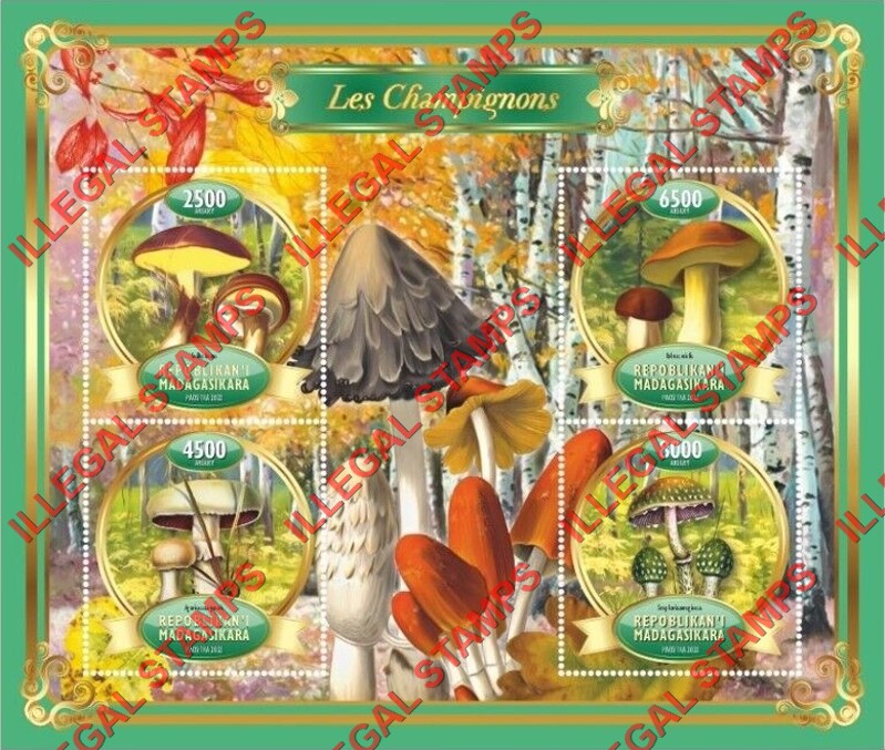 Madagascar 2022 Mushrooms Illegal Stamp Souvenir Sheet of 4 Madagascar 2022 Mushrooms Illegal Stamp Souvenir Sheet of 4