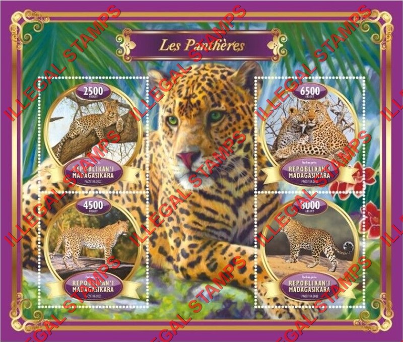 Madagascar 2022 Panthers Illegal Stamp Souvenir Sheet of 4 Madagascar 2022 Panthers Illegal Stamp Souvenir Sheet of 4