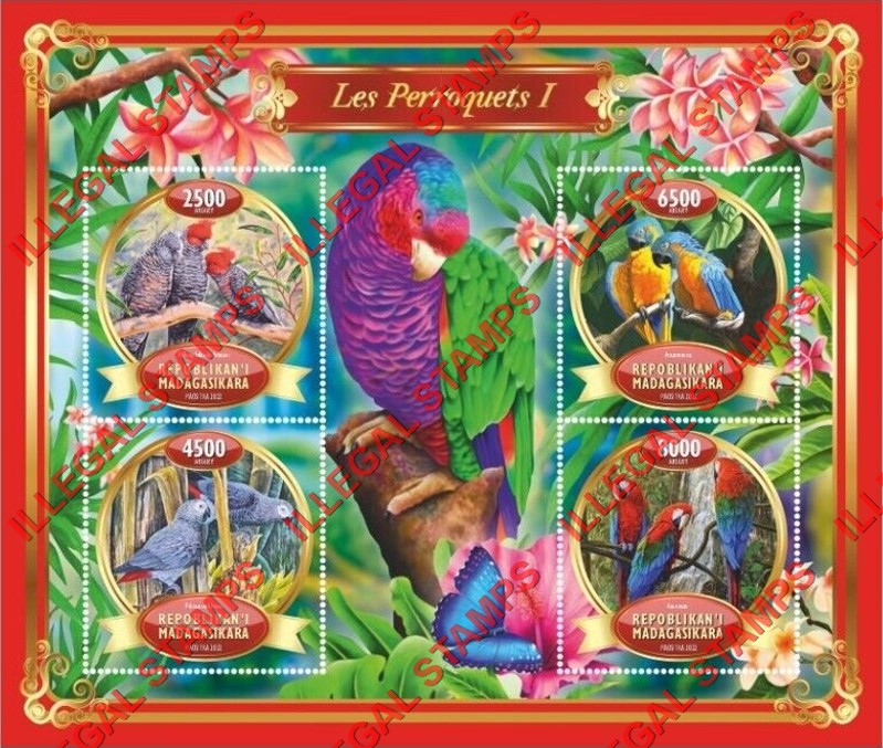 Madagascar 2022 Parrots Illegal Stamp Souvenir Sheet of 4 (Sheet 1) Madagascar 2022 Parrots Illegal Stamp Souvenir Sheet of 4 (Sheet 1)