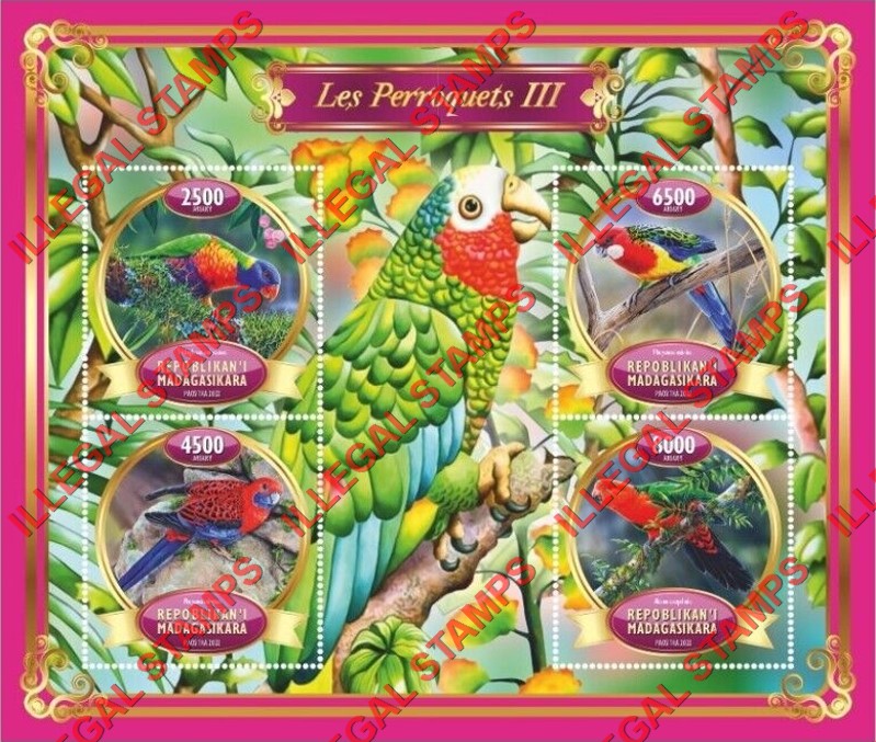 Madagascar 2022 Parrots Illegal Stamp Souvenir Sheet of 4 (Sheet 3) Madagascar 2022 Parrots Illegal Stamp Souvenir Sheet of 4 (Sheet 3)