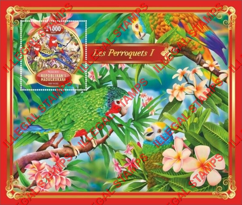Madagascar 2022 Parrots Illegal Stamp Souvenir Sheet of 1 (Sheet 1) Madagascar 2022 Parrots Illegal Stamp Souvenir Sheet of 1 (Sheet 1)