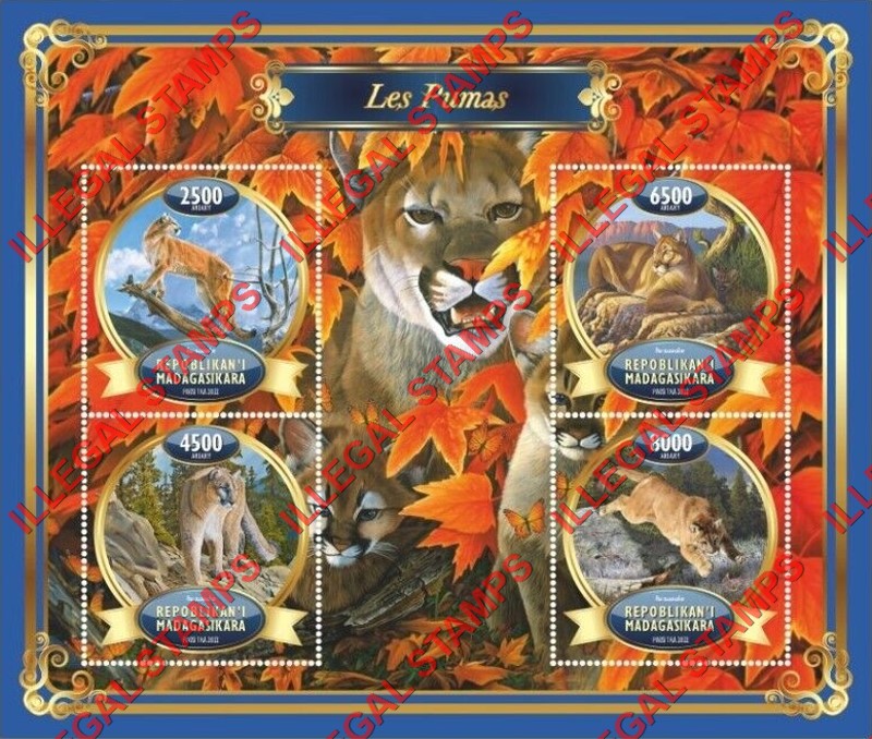 Madagascar 2022 Pumas Illegal Stamp Souvenir Sheet of 4 Madagascar 2022 Pumas Illegal Stamp Souvenir Sheet of 4
