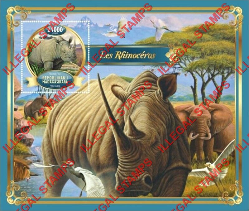 Madagascar 2022 Rhinoceros Illegal Stamp Souvenir Sheet of 1 Madagascar 2022 Rhinoceros Illegal Stamp Souvenir Sheet of 1