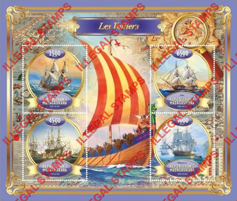Madagascar 2022 Sailing Ships Illegal Stamp Souvenir Sheet of 4 Madagascar 2022 Sailing Ships Illegal Stamp Souvenir Sheet of 4