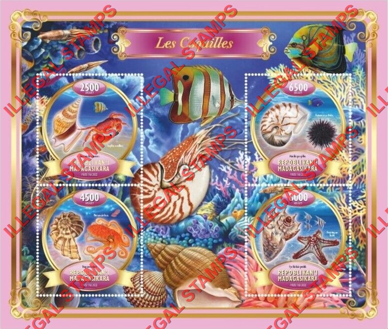 Madagascar 2022 Shells Seashells Illegal Stamp Souvenir Sheet of 4 Madagascar 2022 Shells Seashells Illegal Stamp Souvenir Sheet of 4