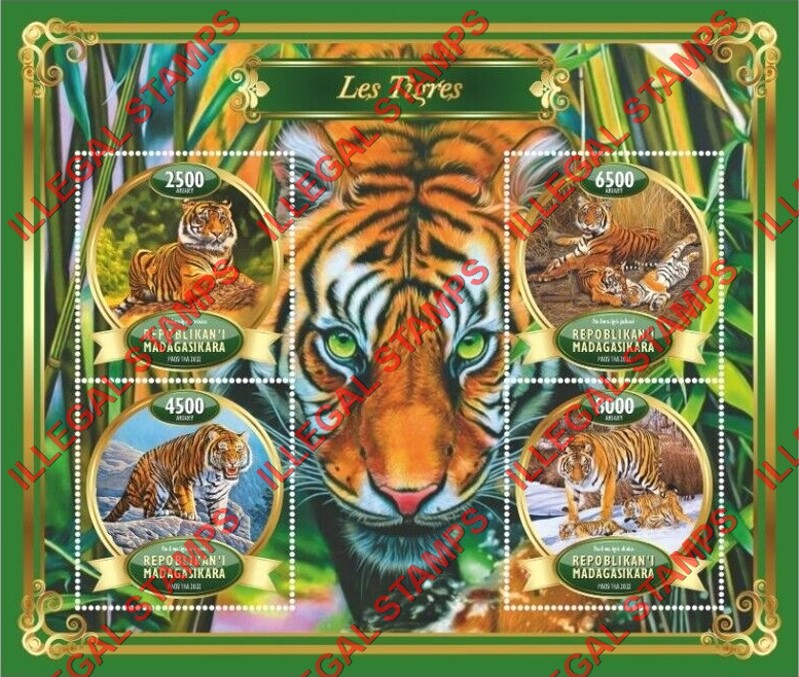 Madagascar 2022 Tigers Illegal Stamp Souvenir Sheet of 4 Madagascar 2022 Tigers Illegal Stamp Souvenir Sheet of 4