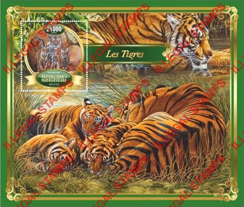 Madagascar 2022 Tigers Illegal Stamp Souvenir Sheet of 1 Madagascar 2022 Tigers Illegal Stamp Souvenir Sheet of 1