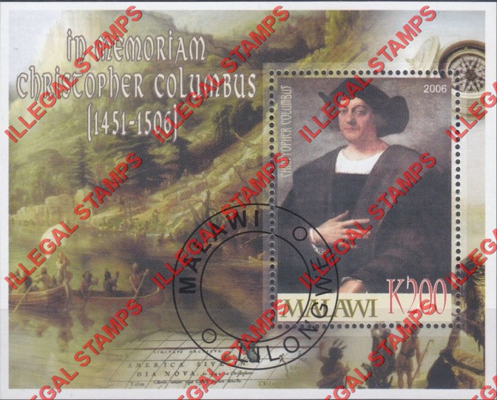 Malawi 2006 Christopher Columbus Illegal Stamp Souvenir Sheet of 1 Malawi 2006 Christopher Columbus Illegal Stamp Souvenir Sheet of 1