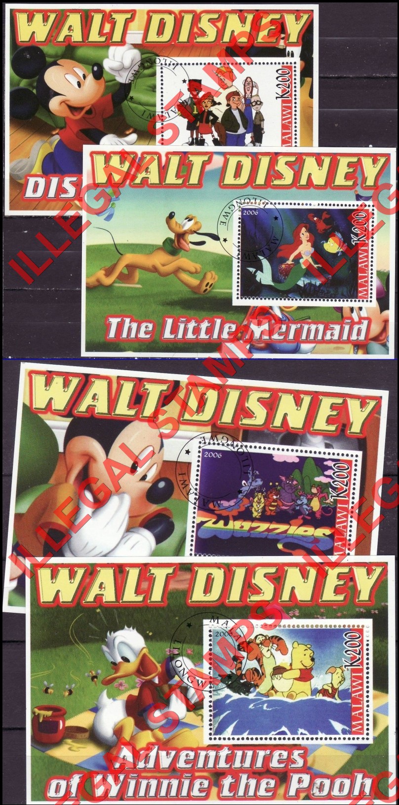 Malawi 2006 Disney Cartoons Illegal Stamp Souvenir Sheets of 1 (Part 1) Malawi 2006 Disney Cartoons Illegal Stamp Souvenir Sheets of 1 (Part 1)