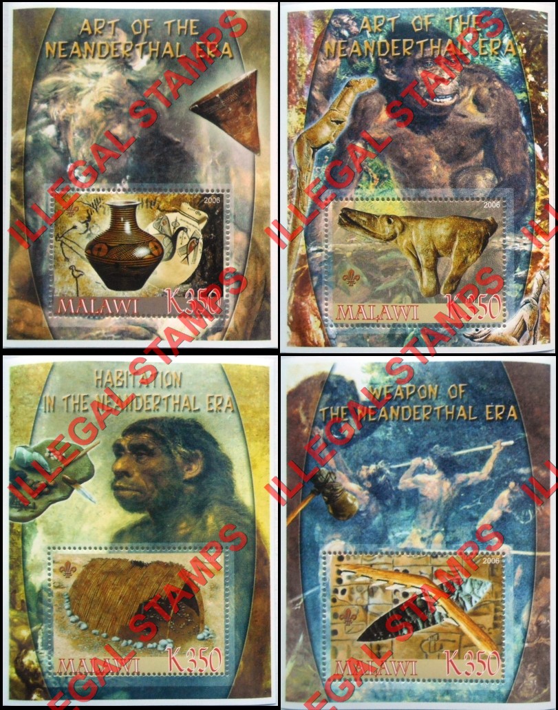 Malawi 2006 Neanderthal Man Illegal Stamp Souvenir Sheets of 1 (Part 3) Malawi 2006 Neanderthal Man Illegal Stamp Souvenir Sheets of 1 (Part 3)