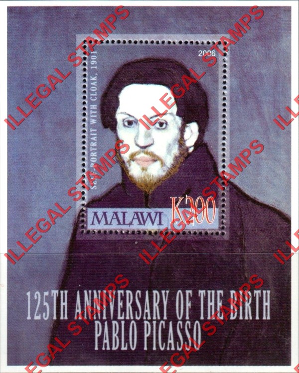 Malawi 2006 Pablo Picasso Illegal Stamp Souvenir Sheet of 1 Malawi 2006 Pablo Picasso Illegal Stamp Souvenir Sheet of 1