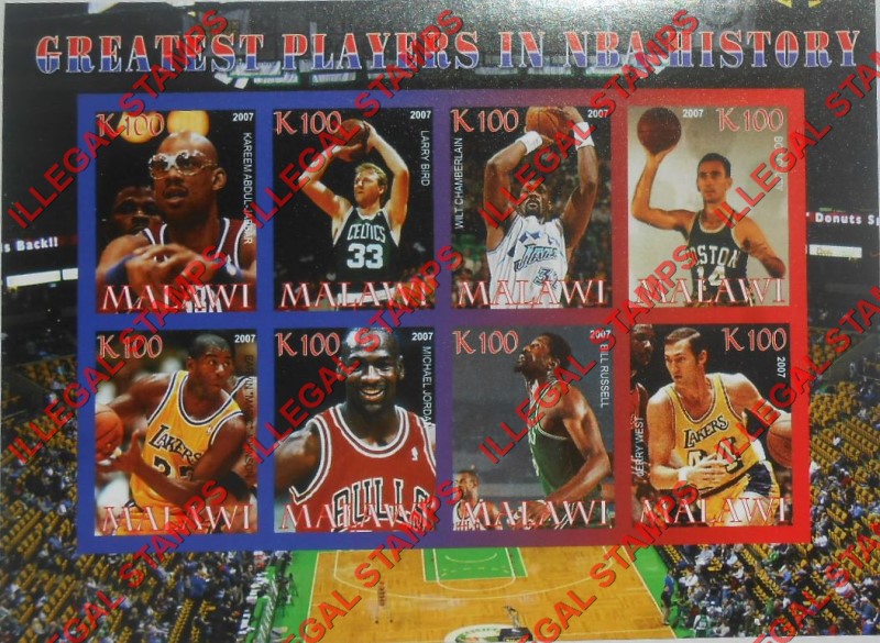 Malawi 2007 Basketball Illegal Stamp Souvenir Sheet of 8 Malawi 2007 Basketball Illegal Stamp Souvenir Sheet of 8
