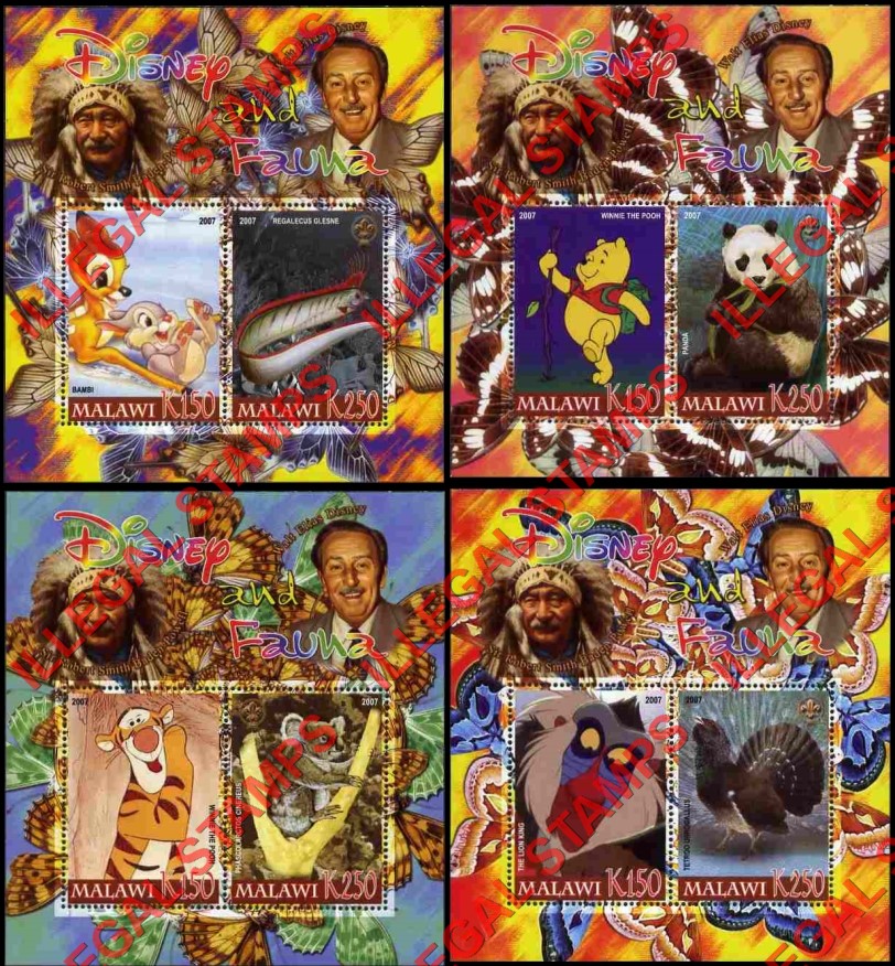 Malawi 2007 Disney and Fauna Illegal Stamp Souvenir Sheets of 2 (Part 2) Malawi 2007 Disney and Fauna Illegal Stamp Souvenir Sheets of 2 (Part 2)
