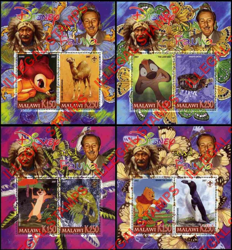 Malawi 2007 Disney and Fauna Illegal Stamp Souvenir Sheets of 2 (Part 3) Malawi 2007 Disney and Fauna Illegal Stamp Souvenir Sheets of 2 (Part 3)