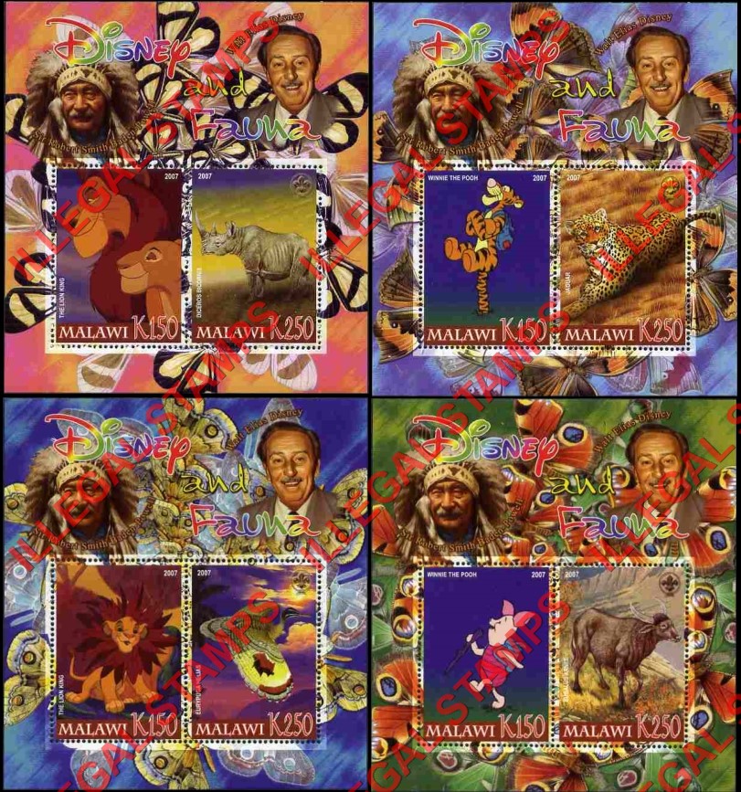 Malawi 2007 Disney and Fauna Illegal Stamp Souvenir Sheets of 2 (Part 4) Malawi 2007 Disney and Fauna Illegal Stamp Souvenir Sheets of 2 (Part 4)