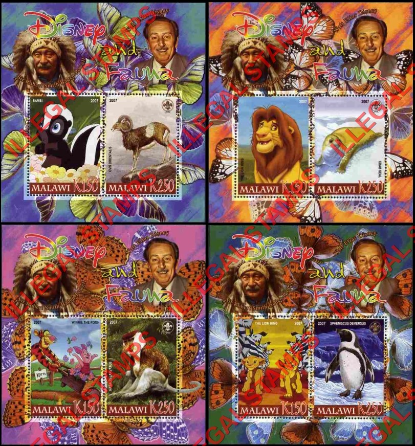 Malawi 2007 Disney and Fauna Illegal Stamp Souvenir Sheets of 2 (Part 5) Malawi 2007 Disney and Fauna Illegal Stamp Souvenir Sheets of 2 (Part 5)