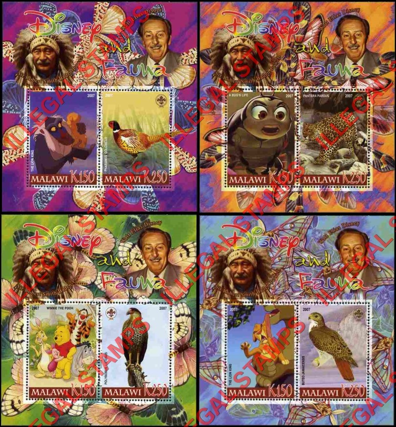Malawi 2007 Disney and Fauna Illegal Stamp Souvenir Sheets of 2 (Part 6) Malawi 2007 Disney and Fauna Illegal Stamp Souvenir Sheets of 2 (Part 6)