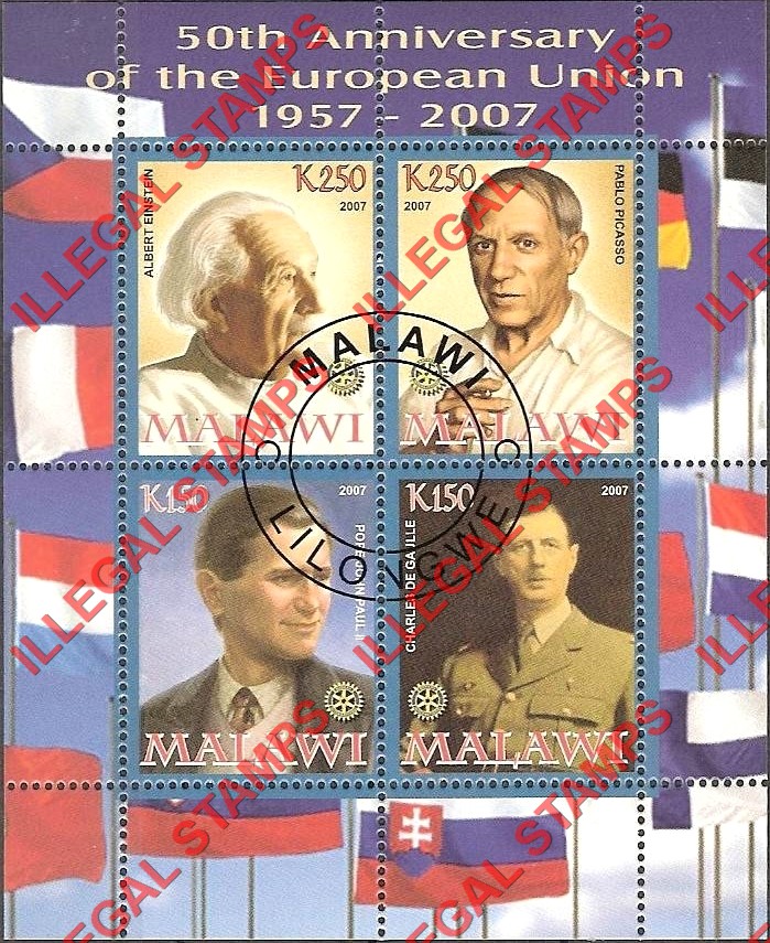 Malawi 2007 European Union Illegal Stamp Souvenir Sheet of 4 Malawi 2007 European Union Illegal Stamp Souvenir Sheet of 4
